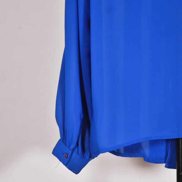 Vintage 80s Royal Blue Blouse with Bow Size 12 - Picture 7 of 7
